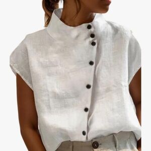 White Button-Up Women's Collar Top